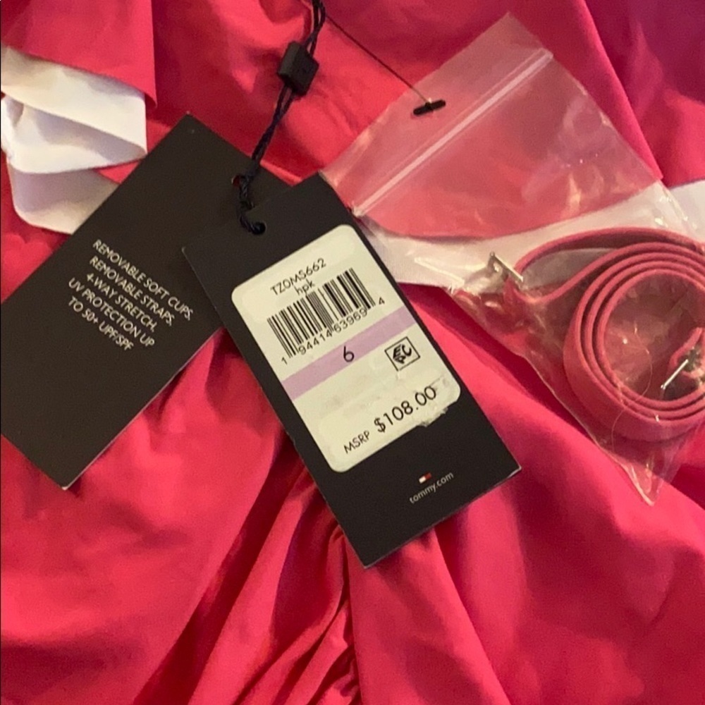 TOMMY Hilfiger Pink White Ruffle 1 Piece Swimsuit - Picture 7 of 10